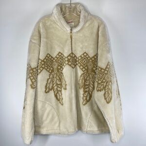 Vintage Milton Funwear Full Zip Feather Southwestern Cream Beige Jacket Size XL